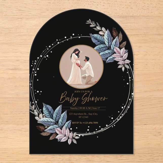 Black Acrylic baby shower invitation  (Front)