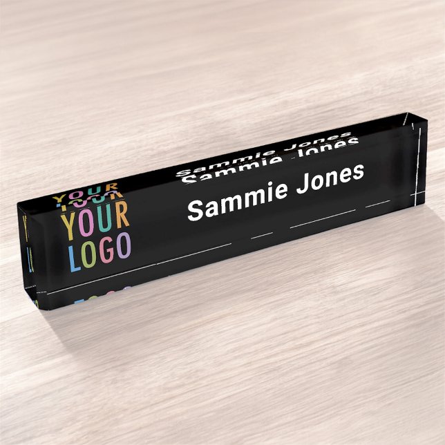 Black Acrylic Desk Name Plate Business Logo Modern (MISOOK Black Acrylic Name Plate with Logo)