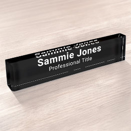 Black Acrylic Desk Name Plate for Business 2x10