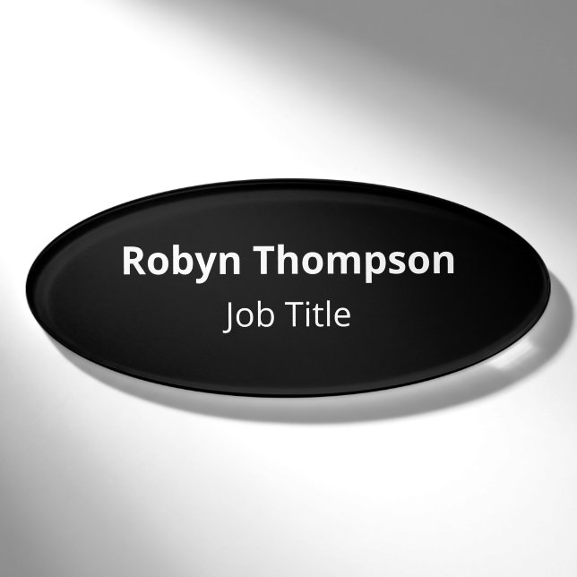 Black Acrylic Oval Shape Name Tag Magnetic (Front)