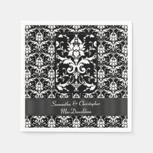 Black ad white wedding damask pattern napkin