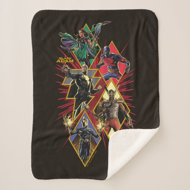 Black Adam Character Diamond Burst Graphic Sherpa Blanket (Front)