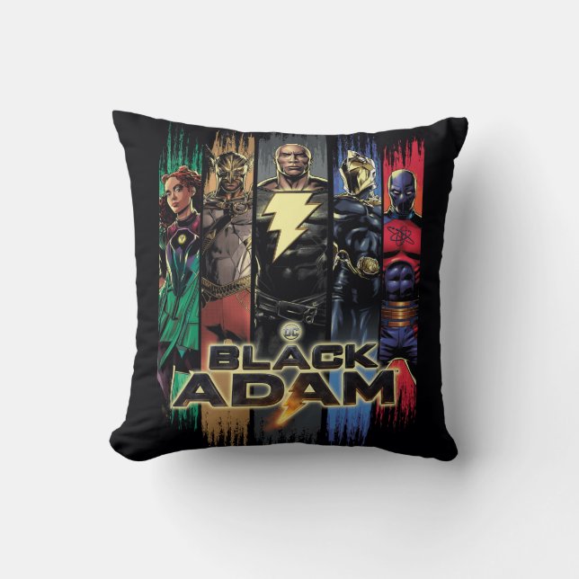 Black Adam Characters In Stripes Graphic Cushion (Front)