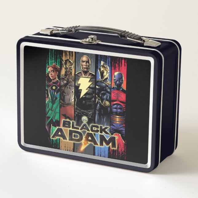 Black Adam Characters In Stripes Graphic Metal Lunch Box (Front)