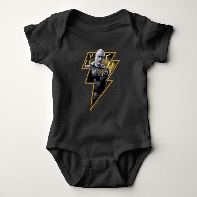 Black Adam Gray and Gold Lightning Graphic Baby Bodysuit (Front)