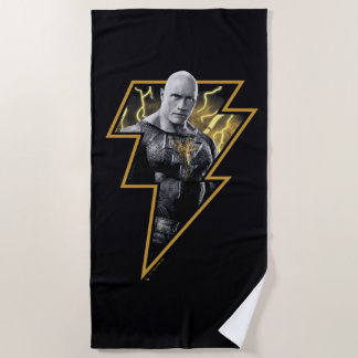 Black Adam Grey and Gold Lightning Graphic Beach Towel