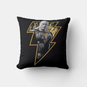 Black Adam Grey and Gold Lightning Graphic Cushion
