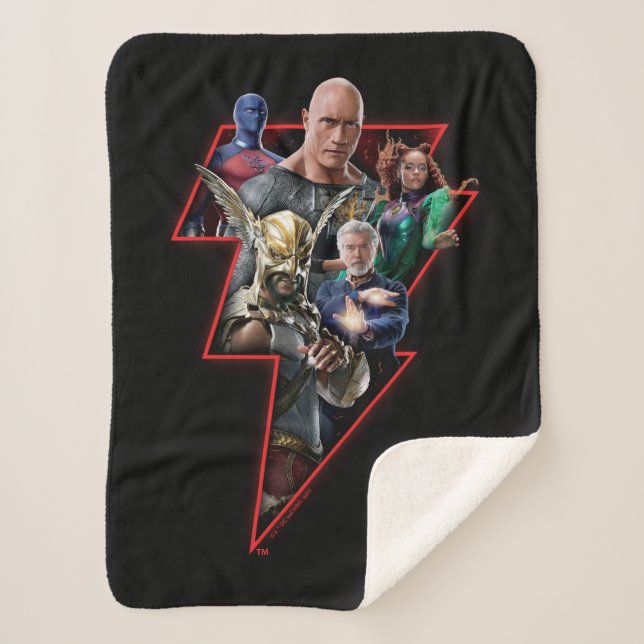 Black Adam Group Lightning Graphic Sherpa Blanket (Front)