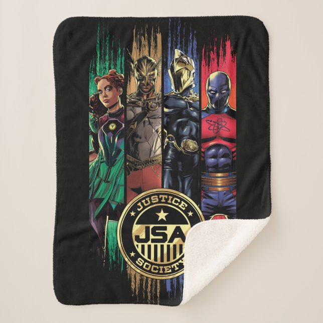 Black Adam Justice Society Heroes In Stripes Sherpa Blanket (Front)