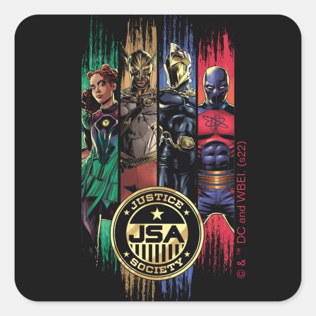 Black Adam Justice Society Heroes In Stripes Square Sticker (Front)