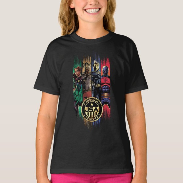 Black Adam Justice Society Heroes In Stripes T-Shirt (Front)