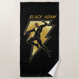 Black Adam Lightning Bolt Character Illustration Beach Towel
