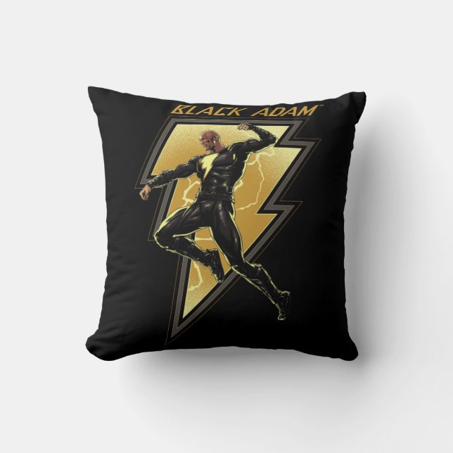 Black Adam Lightning Bolt Character Illustration Cushion (Front)