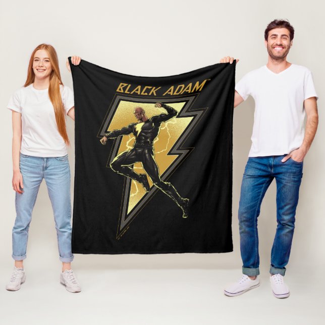 Black Adam Lightning Bolt Character Illustration Fleece Blanket (In Situ)
