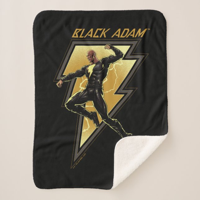 Black Adam Lightning Bolt Character Illustration Sherpa Blanket (Front)