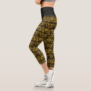 Black Adam Lightning Bolt Triangular Pattern Capri Leggings