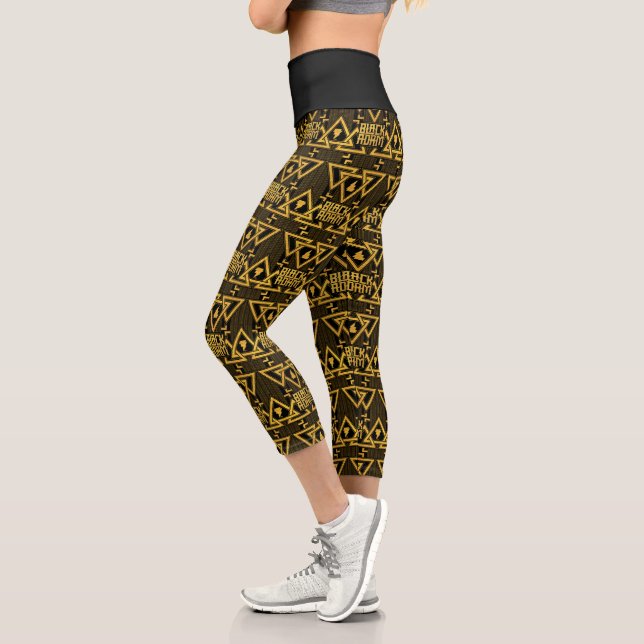 Black Adam Lightning Bolt Triangular Pattern Capri Leggings (Left)