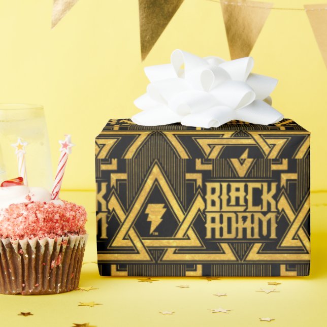 Black Adam Lightning Bolt Triangular Pattern Wrapping Paper (Birthday Party)