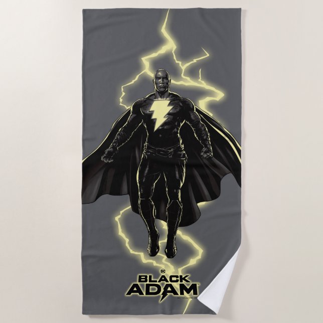Black Adam Lightning Silhouette Graphic Beach Towel (Front)