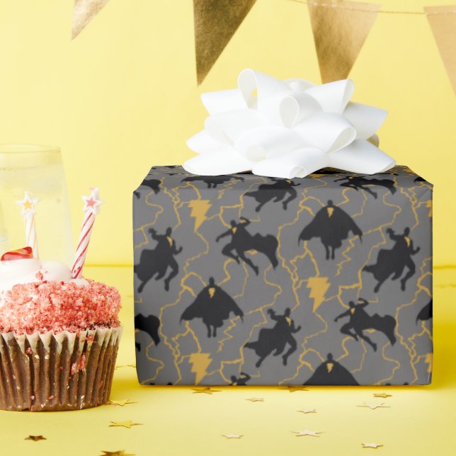 Black Adam Lightning Silhouette Pattern Wrapping Paper (Birthday Party)