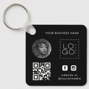 Black Add Custom Business Logo Photo Qr Code Keych Key Ring