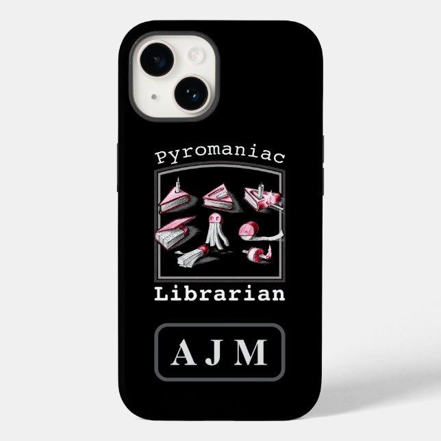 Black Add Initials Pyromaniac Librarian Sketched Case-Mate iPhone Case (Back)