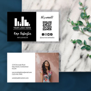 Black Add Logo QR Code Photo Social Media Business Card