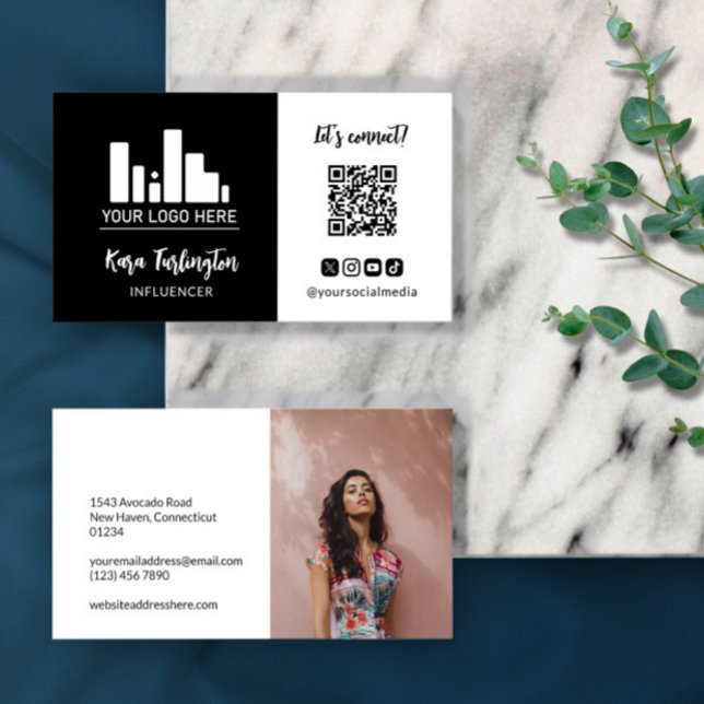 Black Add Logo QR Code Photo Social Media Business Card (Creator Uploaded)