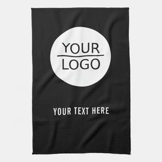 Black Add your Logo Custom Text Promotion  Tea Towel (Vertical)