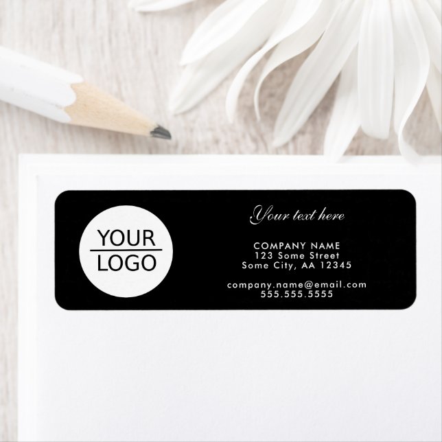 Black Add your Logo Custom Text Return Address Label (Insitu)