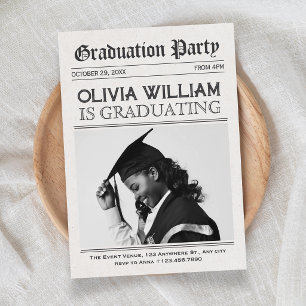 Black adn white Modern vintage graduation Invitation