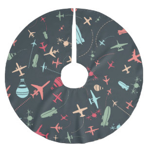 Black Aeroplane and Aviation Pattern Brushed Polyester Tree Skirt