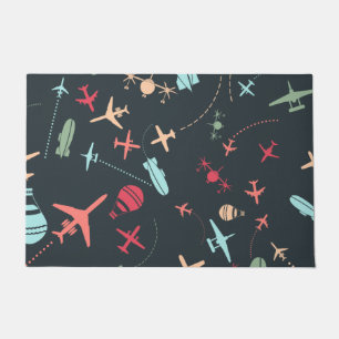 Black Aeroplane and Aviation Pattern Doormat