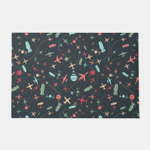 Black Aeroplane and Aviation Pattern Doormat