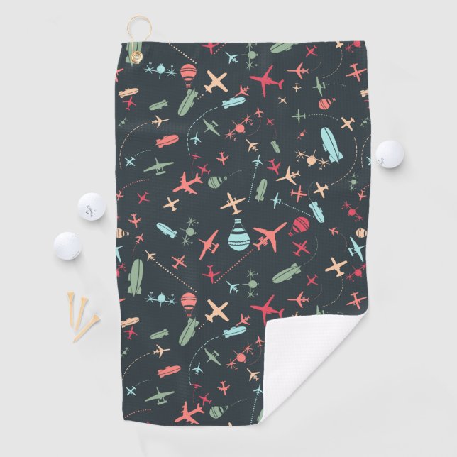 Black Aeroplane and Aviation Pattern Golf Towel (InSitu)