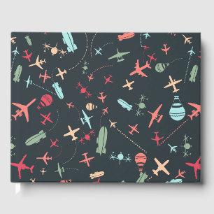 Black Aeroplane and Aviation Pattern Guest Book