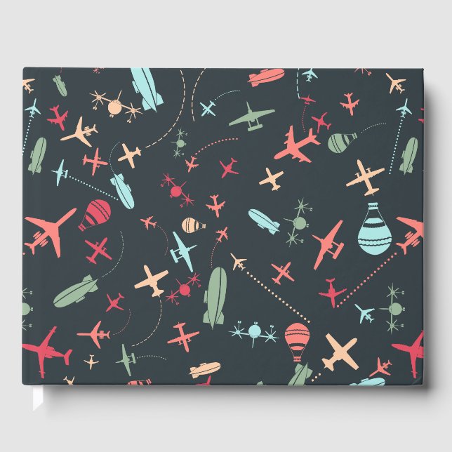 Black Aeroplane and Aviation Pattern Guest Book (Front)