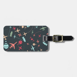 Black Aeroplane and Aviation Pattern Luggage Tag
