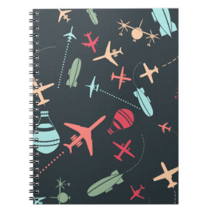 Black Aeroplane and Aviation Pattern Notebook