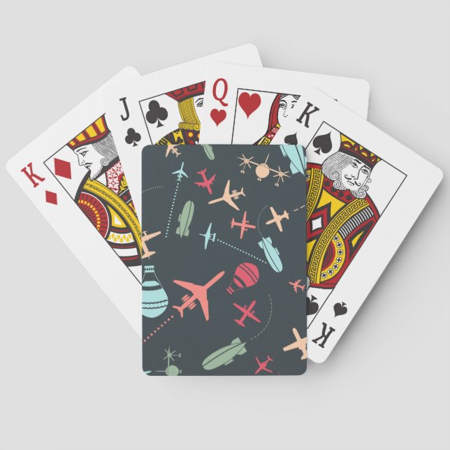 Black Aeroplane and Aviation Pattern Playing Cards (Back)