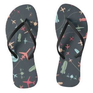 Black Aeroplane and Aviation Pattern Thongs