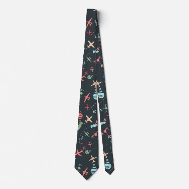 Black Aeroplane and Aviation Pattern Tie (Front)