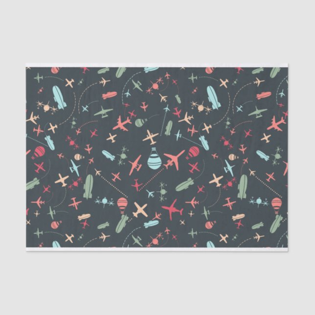 Black Aeroplane and Aviation Pattern Tissue Paper (Front)