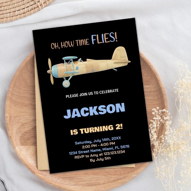 Black Aeroplane Birthday Invitations (Black Airplane Birthday Invitations)
