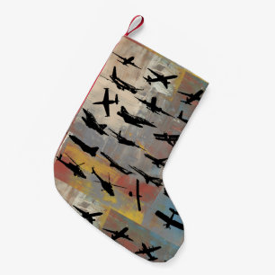 Black aeroplane silhouettes small christmas stocking