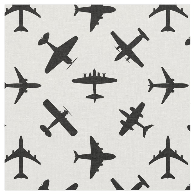 Black aeroplanes custom colour and tile size fabric (Close Up)