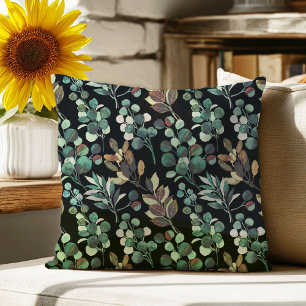 Black aesthetic green flower leaf pattern cushion