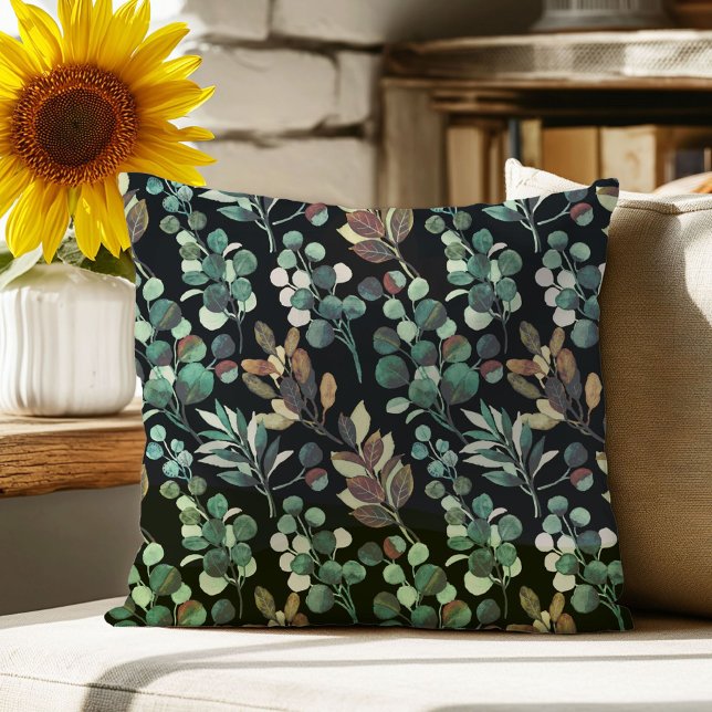 Black aesthetic green flower leaf pattern cushion (Creator Uploaded)