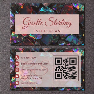 Black Aesthetician Opal Gemstone QR Code Business Card