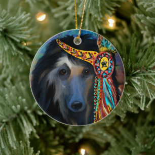 Black Afghan Hound Ceramic Ornament